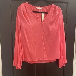 Trina Turk Women's Pink V-Neck Top Long Bell Sleeve